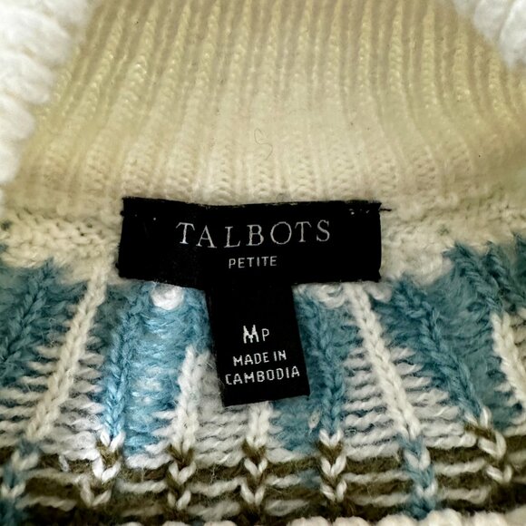 Talbots Mockneck Chevron Fair Isle Sweater MP Ice Green Cotton Blend – Pre-Owned - Picture 7 of 10